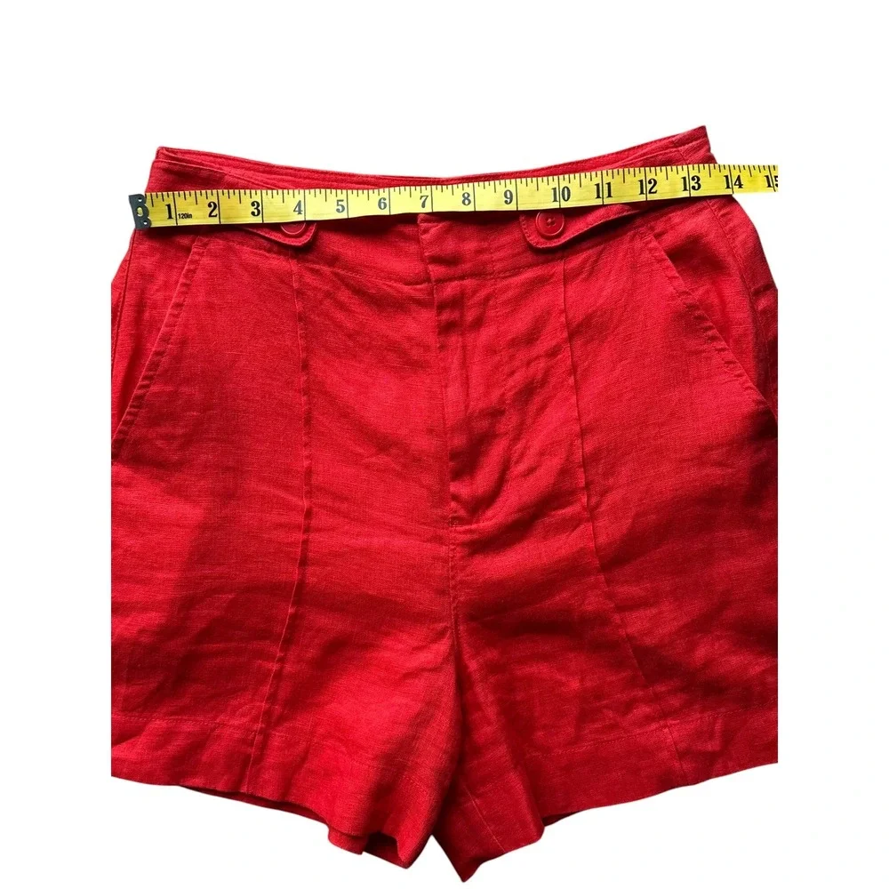 Madewell Clean Button Tab Shorts Rouge Red 100% Linen High Rise Size 00